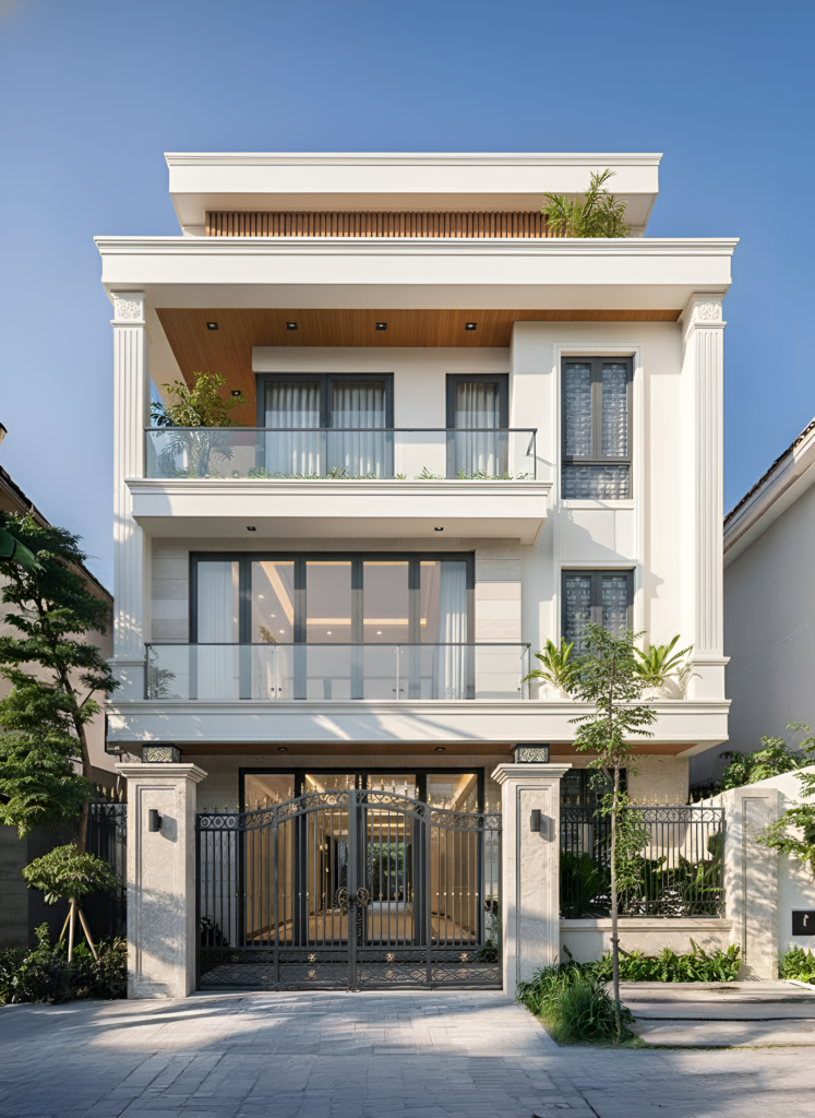 Nhà phố tân cổ điển 3 tầng với mặt tiền sang trọng