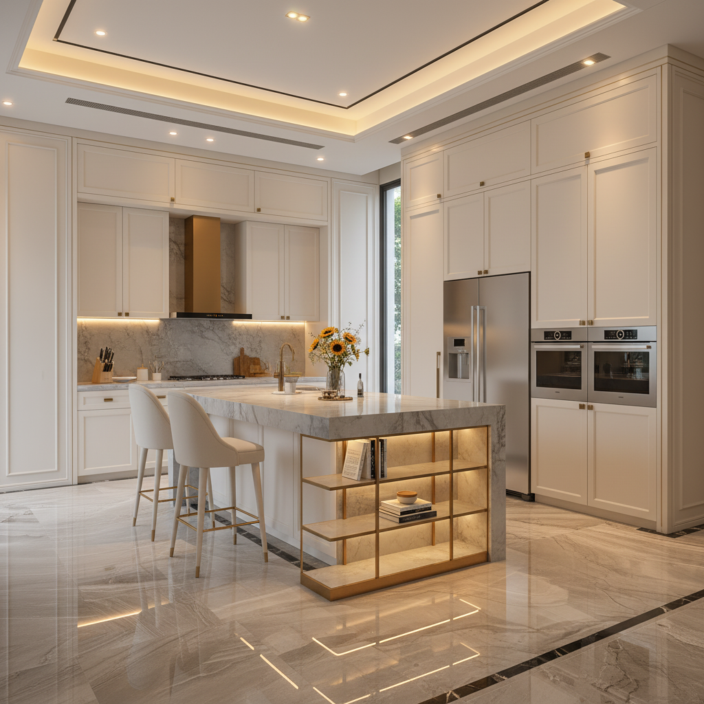 Không gian bếp kết hợp đảo bếp hiện đại