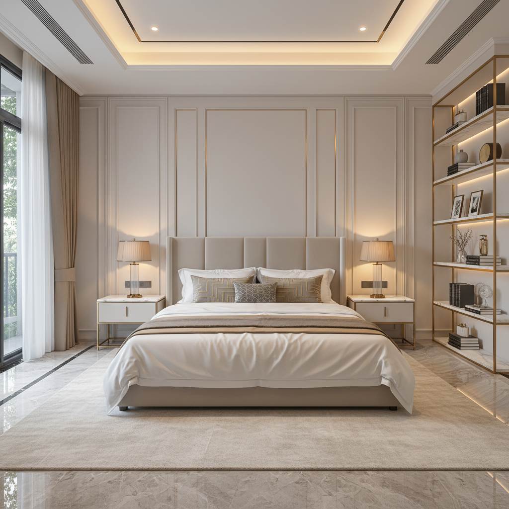 Mẫu nhà phố tân cổ điển đẹp với phòng ngủ phụ tinh tế, sử dụng nội thất cao cấp và ánh sáng tự nhiên