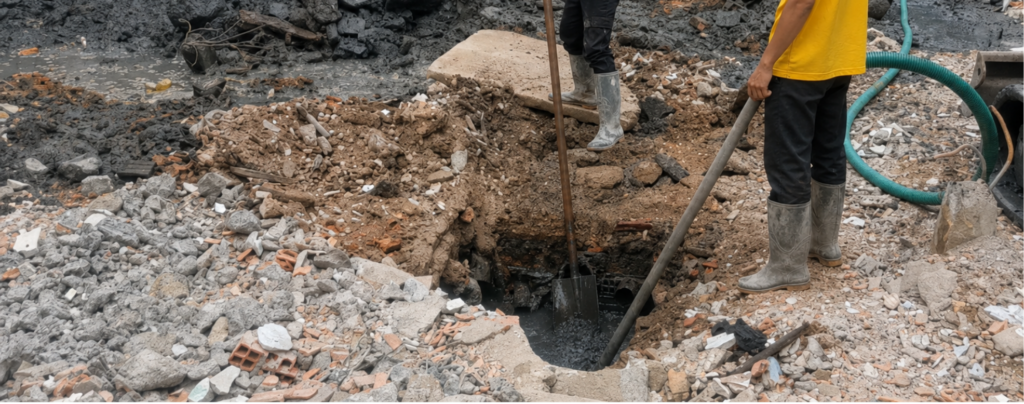 hút hầm tự hoại cũ trước khi xây mới