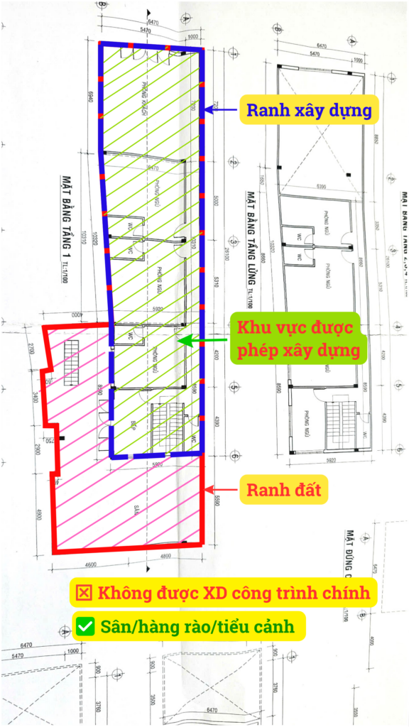 Phân biệt ranh đất và ranh xây dựng trên bản vẽ