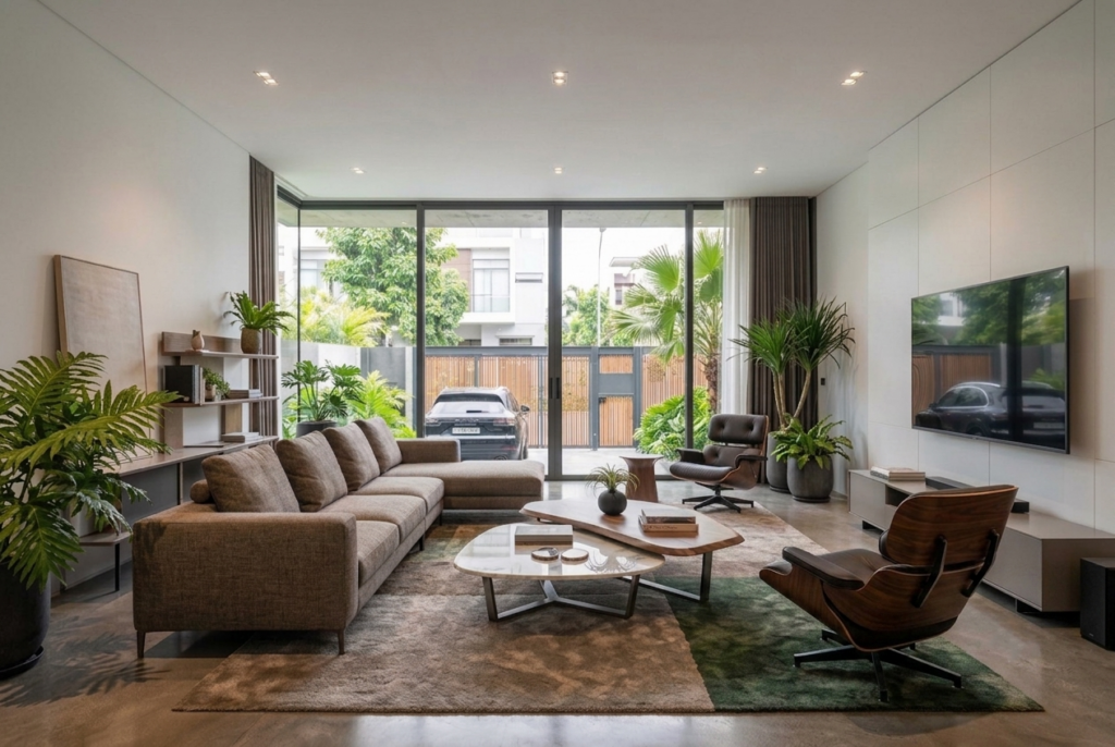 Nội thất phòng khách hiện đại - nhà phố 2 tầng