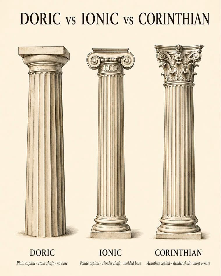 So sánh cột Doric-Iconic-Corinth