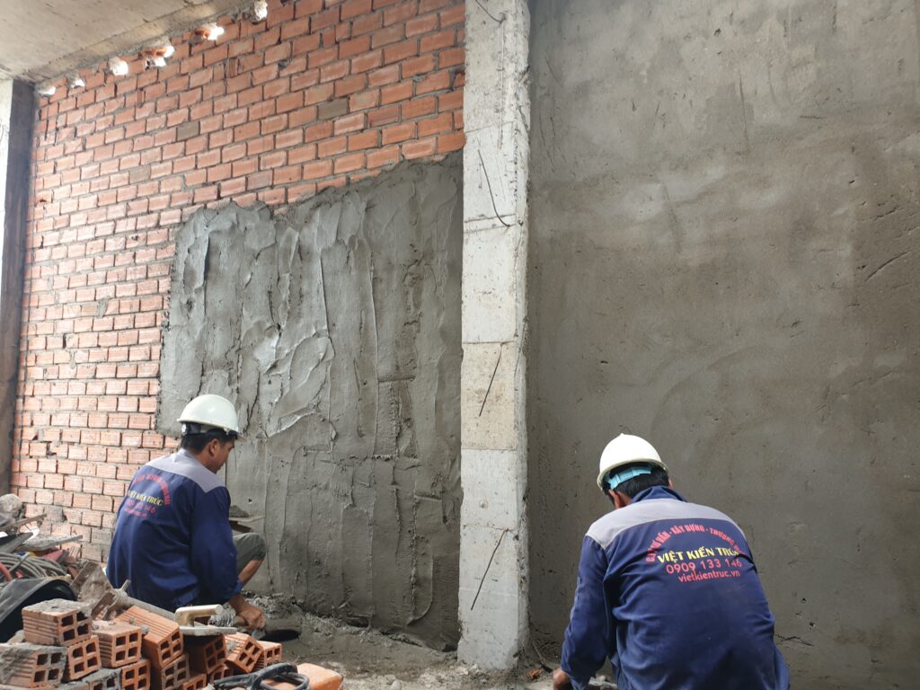 Quy trình thi công nhà phố tô tường hoàn thiện bề mặt trước khi sơn