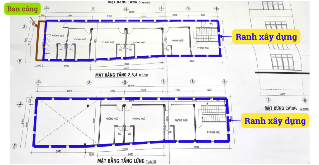 Ranh xây dựng trên bản vẽ xin phép xây dựng