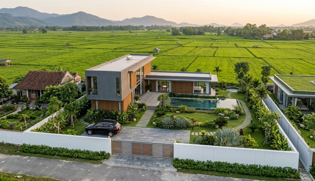 Phối cảnh biệt thự sân vườn hiện đại