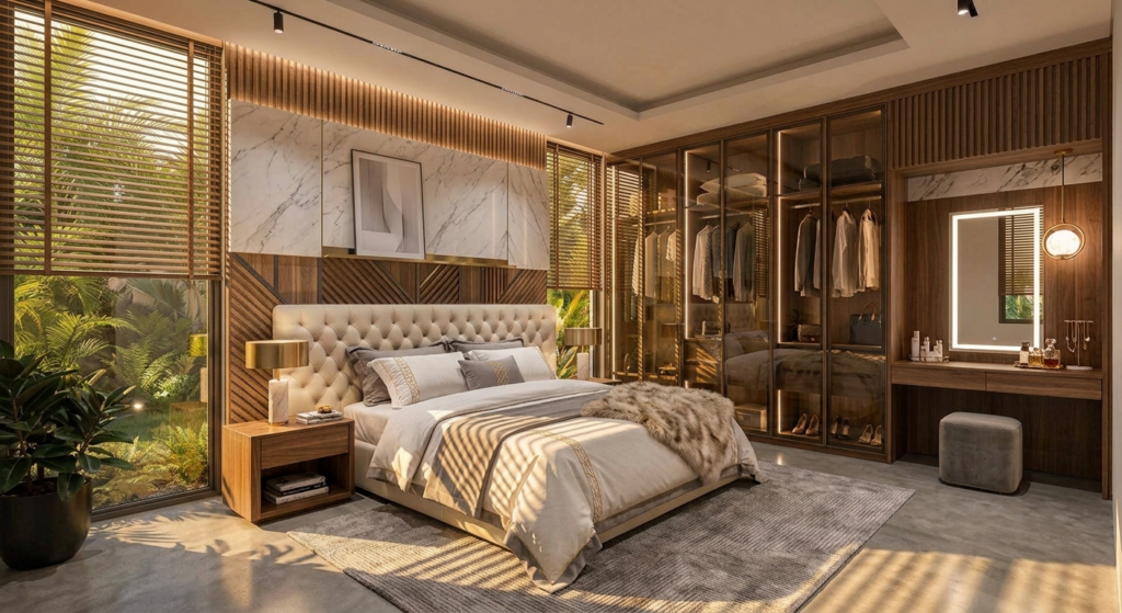Các phòng ngủ đều được ưu tiên vị trí đẹp với cửa kính lớn nhìn ra sân vườn