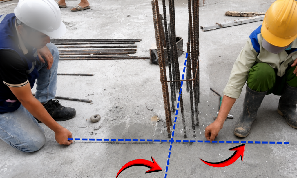 Cách lấy mực tim trục dưới sàn