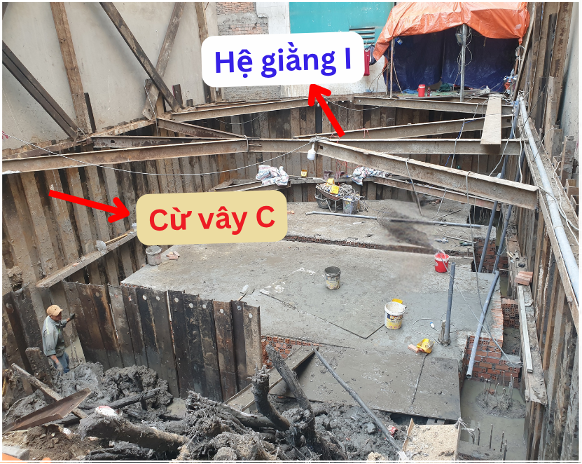 Chống nghiêng nhà liền kề khi đào hầm an toàn