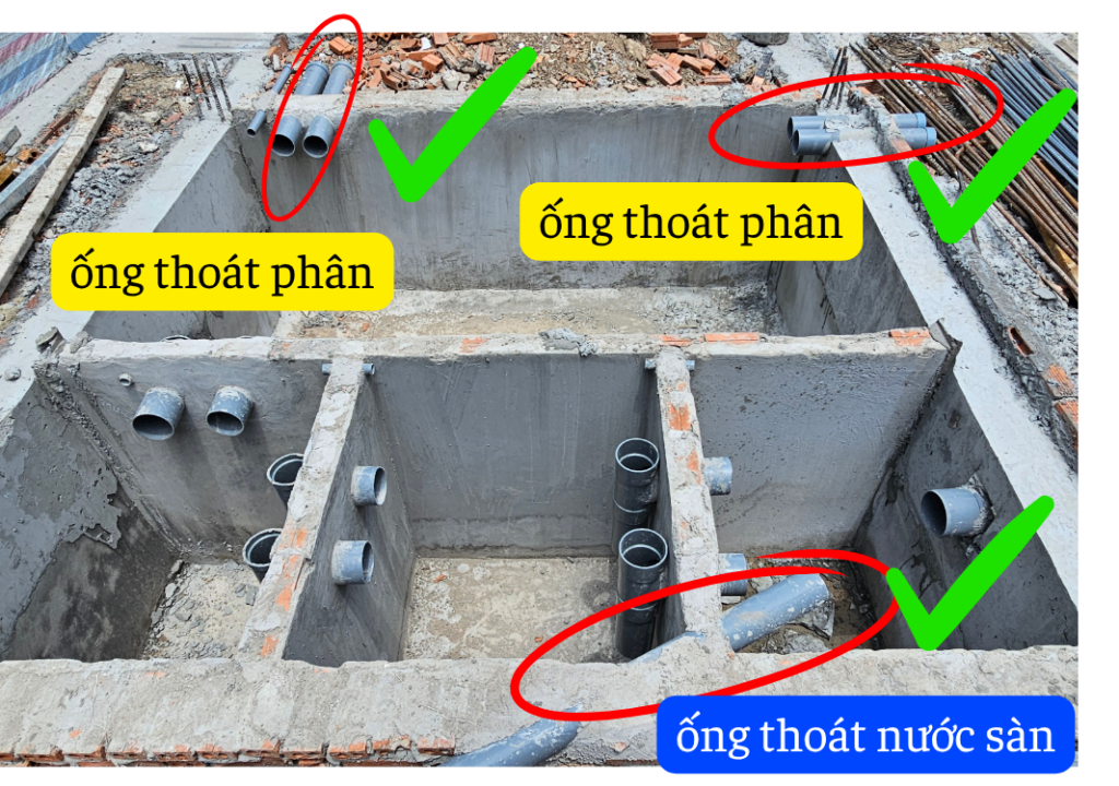 Ống thoát nước đấu nối vào bể tự hoại