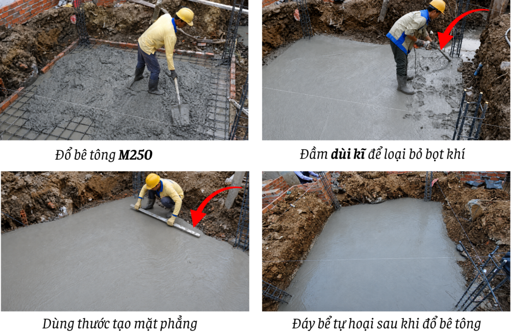 Đổ bê tông đáy bể