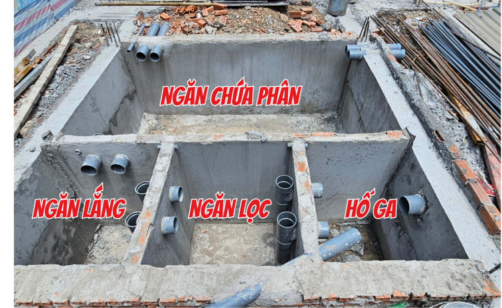 Các ngăn phân chia Bể tự hoại
