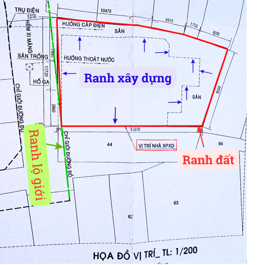 Xác định ranh xây dựng trên bản vẽ XPXD