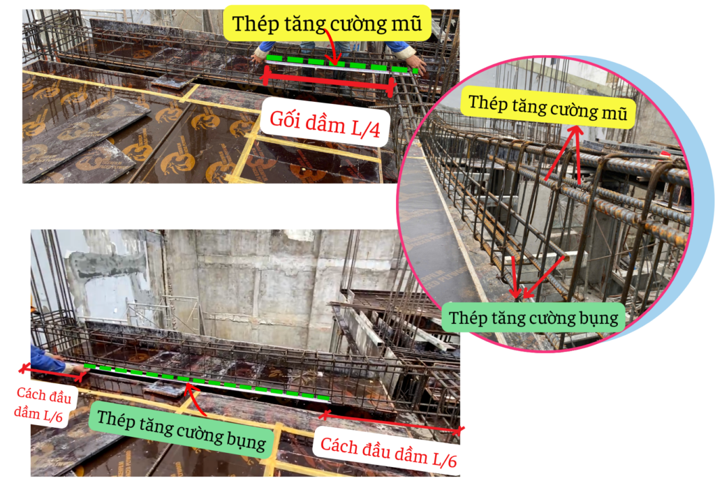 Bố trí thép tăng cường dầm đúng vùng chịu lực