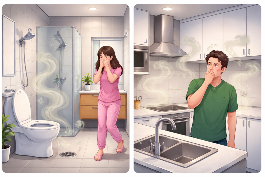 vì sao hệ thống vẫn thoát tốt mà vẫn có mùi?
