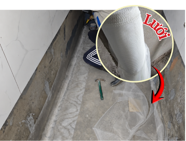 Thi công lớp chống thấm kết hợp lưới gia cường