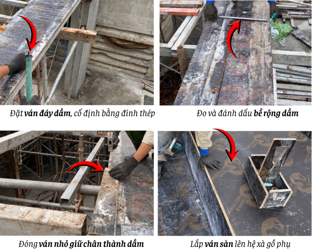 Lắp đặt ván cốp pha dầm sàn