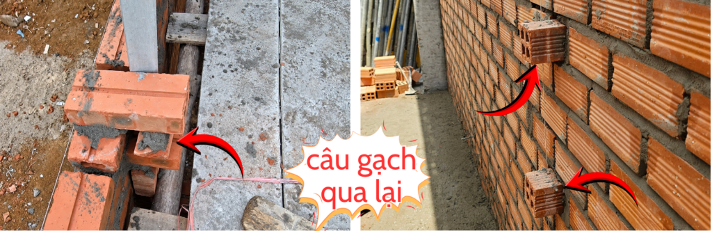 Câu gạch đan xen qua lại để liên kết hai bức tường