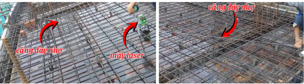 Căng dây để ghém cao độ toàn bộ bề mặt sàn